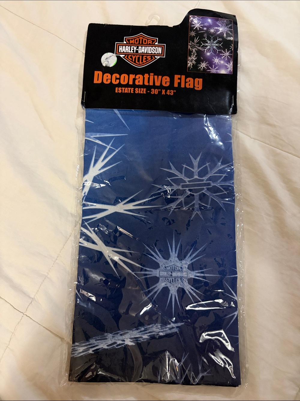 NWT Harley Davidson Decorative Estate Size Winter Snowflake Flag 30"x43"